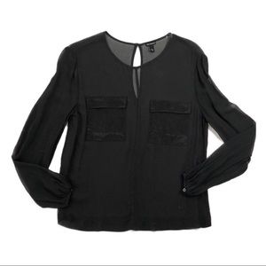 TRUE RELIGION Women’s LS Sheer Woven Black Top S